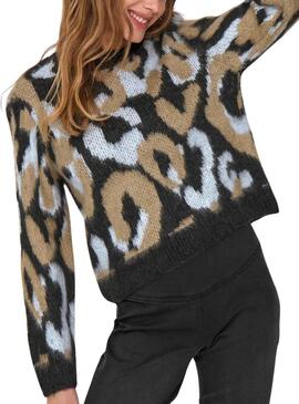 Pullover Only Wild Animal Print Rosa und Camel für Frauen