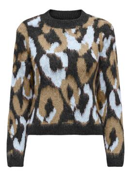 Pullover Only Wild Animal Print Rosa und Camel für Frauen