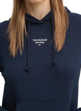 Sweatshirt Tommy Jeans Essential Logo mit Kapuze marineblau für damen