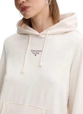 Sudadera Tommy Jeans Essential Logo mit Kapuze in Beige für frauen