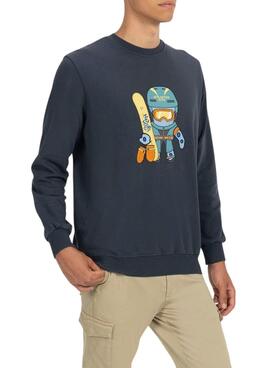 Sweatshirt El Pulpo Snowboard-Muster Marine für Männer