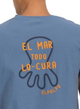 T-Shirt El Pulpo gestickt DAS MEER HEILT ALLES blau für Männer