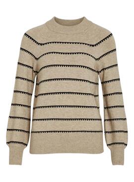 Pullover Vila Viril Gestreift Beige für frauen