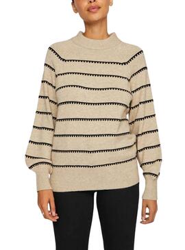 Pullover Vila Viril Gestreift Beige für frauen