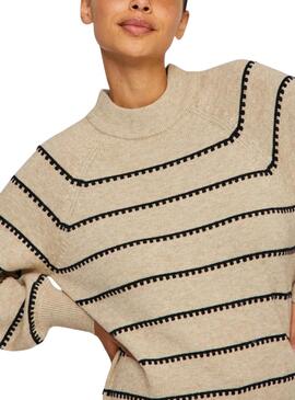 Pullover Vila Viril Gestreift Beige für frauen