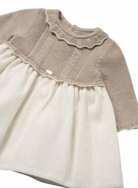 Kombiniertes Kleid Mayoral Wellenkragen Beige für Baby