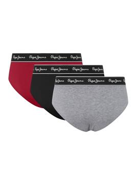 Dreierpack Pepe Jeans Solid grau, schwarz und rot Unterhosen für Herren.