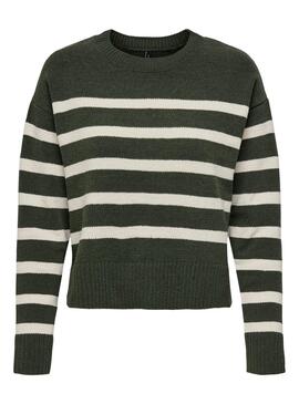 Only Lelly grüner Pullover mit schwarzen Streifen für Damen.