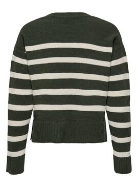 Only Lelly grüner Pullover mit schwarzen Streifen für Damen.