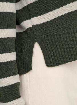 Only Lelly grüner Pullover mit schwarzen Streifen für Damen.