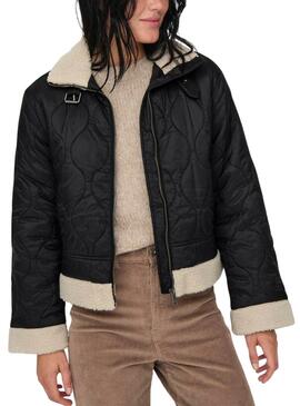 Only die deutsche Übersetzung: Only Vania Damen gepolsterte schwarze Aviator-Jacke