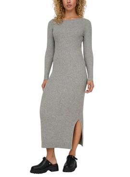 Kleid Only Katia Maxi aus grauem Strick für Damen