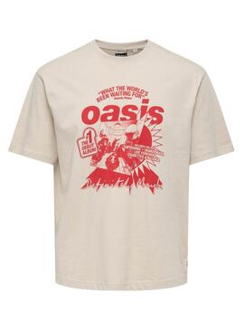 T-Shirt Only and Sons Oasis Cartoon beige für Herren