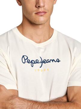 T-Shirt Pepe Jeans Eggo weiß mit blauem Logo für Herren.