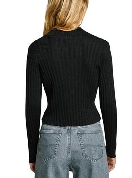 Pullover Pepe Jeans gerippter Stoff Nicole Schwarz für Damen