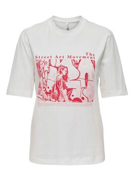 T-Shirt Only Carol Art weiß und rot für Frauen