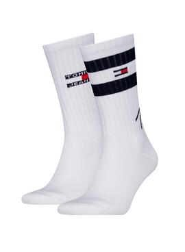 Pack 2 Socken Tommy Jeans Sport Stripe weiß für Herren und Damen.