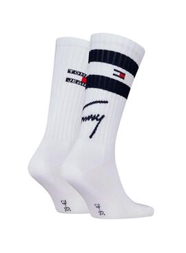 Pack 2 Socken Tommy Jeans Sport Stripe weiß für Herren und Damen.