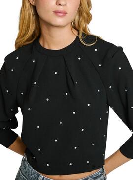 Top Pepe Jeans Ava mit Strass Schwarz für Damen