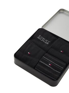 Geschenkbox 4 Tommy Hilfiger schwarze Herrensocken.