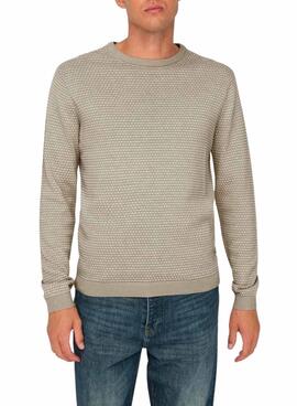 Pullover Only and Sons Deckel Struktur beige für Herren.