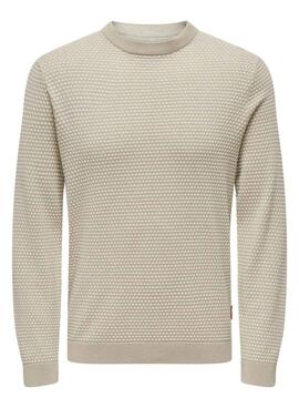 Pullover Only and Sons Deckel Struktur beige für Herren.