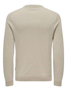 Pullover Only and Sons Deckel Struktur beige für Herren.