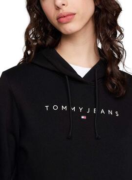 Sudadera Tommy Jeans Linear Kapuzenpullover Schwarz für Damen