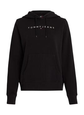 Sudadera Tommy Jeans Linear Kapuzenpullover Schwarz für Damen