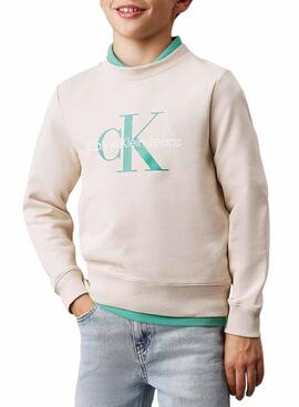 Kapuzenpullover Calvin Klein Monogram Terry beige Kinder