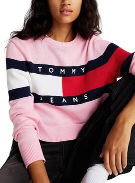 Tommy Jeans Center Flag rosa Jersey für Damen