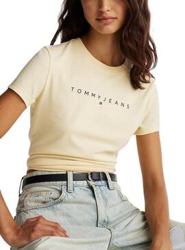 Tommy Jeans Slim Linear T-Shirt in Beige für Damen