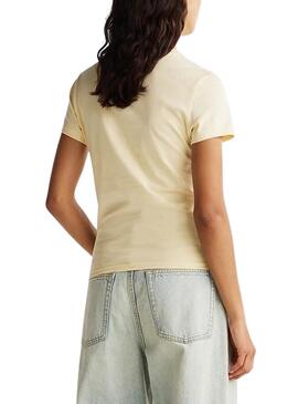 Tommy Jeans Slim Linear T-Shirt in Beige für Damen