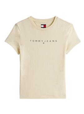 Tommy Jeans Slim Linear T-Shirt in Beige für Damen