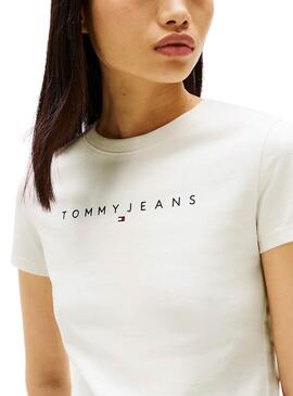 T-Shirt Tommy Jeans Slim Linear beige für Damen