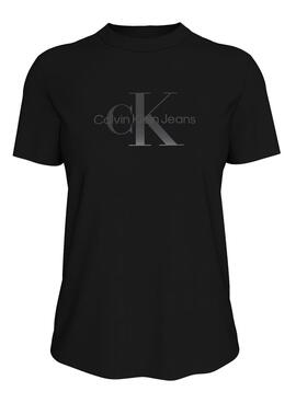 T-Shirt Calvin Klein Jeans Monologo Glossy Schwarz für Damen