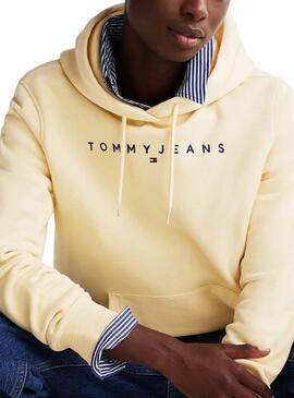 Tommy Jeans Linear Hoodie Gelber Kapuzenpullover für Damen