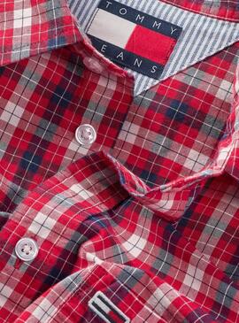 Hemd Tommy Jeans Poplin Check Rot für Herren