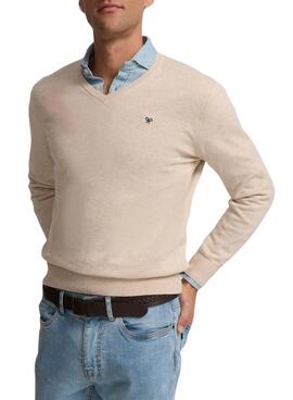 Pullover Silbon V-Ausschnitt beige für Herren