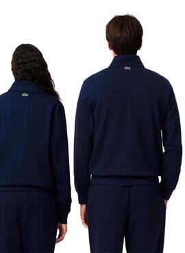 Lacoste Sweatshirt mit hohem Kragen und Reißverschluss in Marineblau für Herren und Damen.