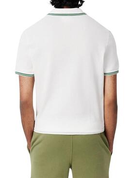 Polo Lacoste L.12.12 weiß mit grünen Streifen für Herren