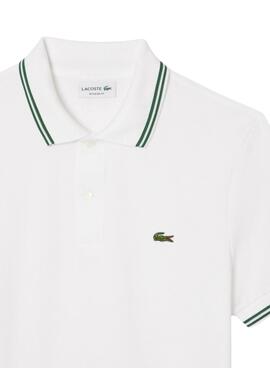 Polo Lacoste L.12.12 weiß mit grünen Streifen für Herren