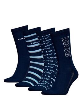 Geschenkbox mit 4 Levi's Socken im blauen Set für Männer.