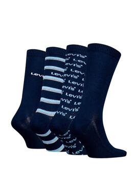 Geschenkbox mit 4 Levi's Socken im blauen Set für Männer.