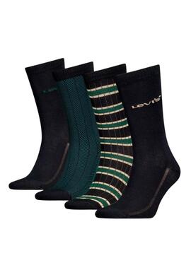 Geschenkbox mit 4 schwarzen und grünen Levis-Socken für Männer.