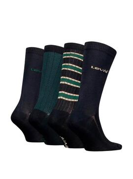 Geschenkbox mit 4 schwarzen und grünen Levis-Socken für Männer.