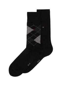 Zwei Paar schwarze Tommy Hilfiger-Socken mit Rautenmuster für Männer