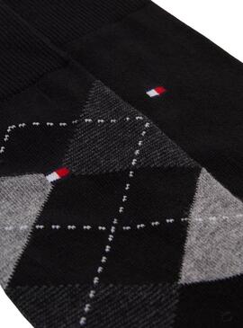 Zwei Paar schwarze Tommy Hilfiger-Socken mit Rautenmuster für Männer