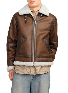 Jacke Jack and Jones Herren Aviator  in Braun mit Sherpa-Futter.