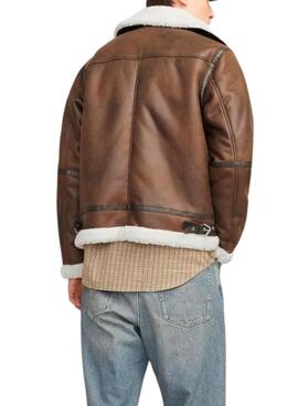 Jacke Jack and Jones Herren Aviator  in Braun mit Sherpa-Futter.
